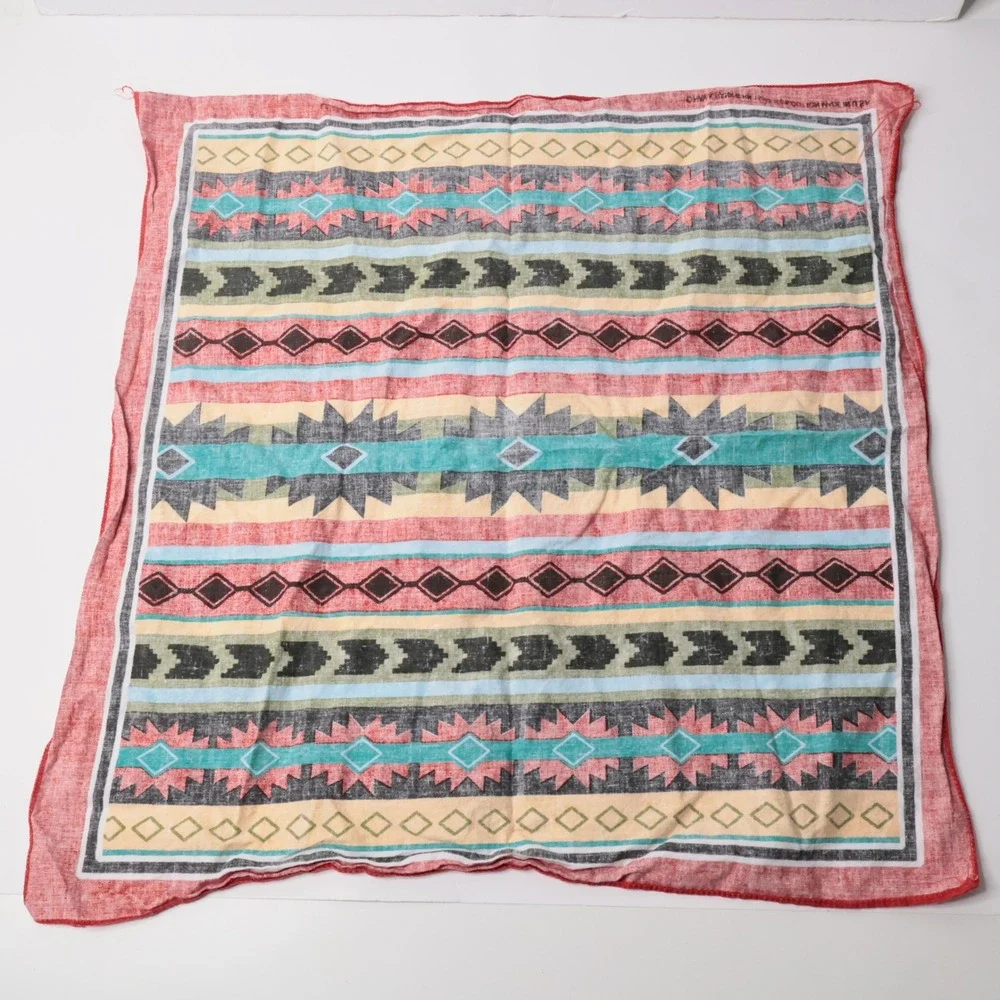 Hav-A-Hank Vintage Southwestern Bandana Red Geometric Aztec Cotton Made in USA‎